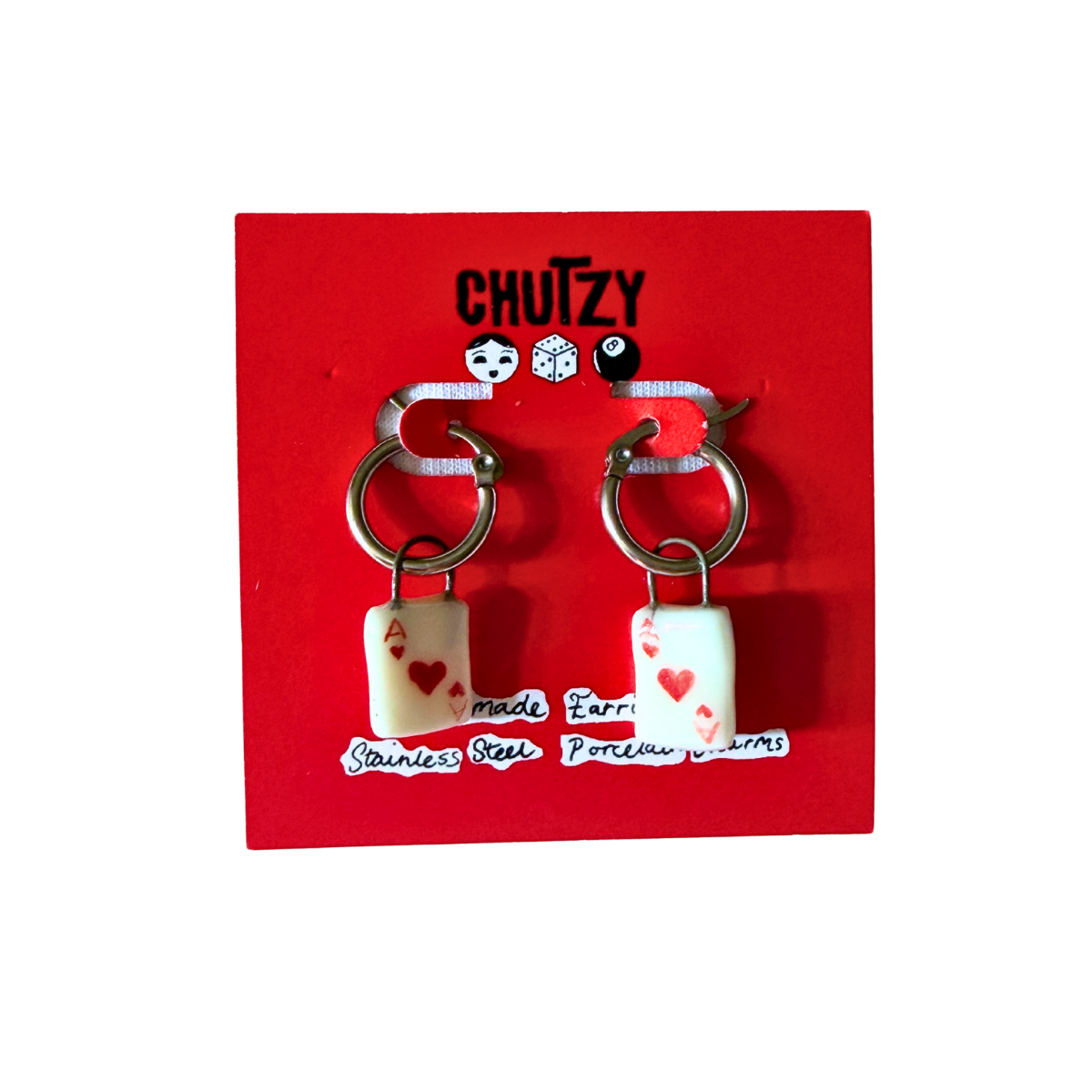 Ace of hearts playing card earrings - Chutzy