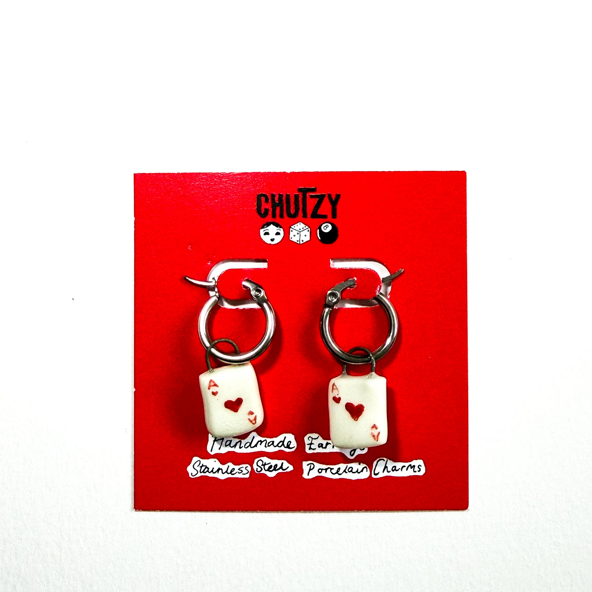 Ace of hearts playing card earrings - Chutzy
